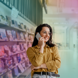 Woman calling in book store_LR
